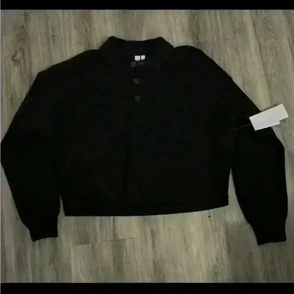 NWT Z By Zella Black Cropped Collared Shirt Sweater | Nordstrom Rack |Size Small